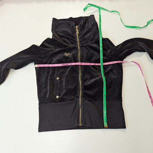 Twisted Heart Black Velour Zippered Jacket Size *Small - Picture 2 of 15